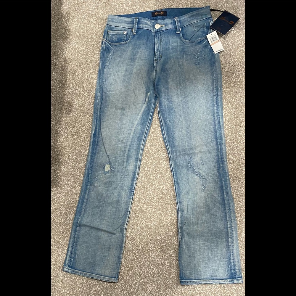 New Seven7 Straight Leg Embellished Distressed Jeans, Women’s Size 12
